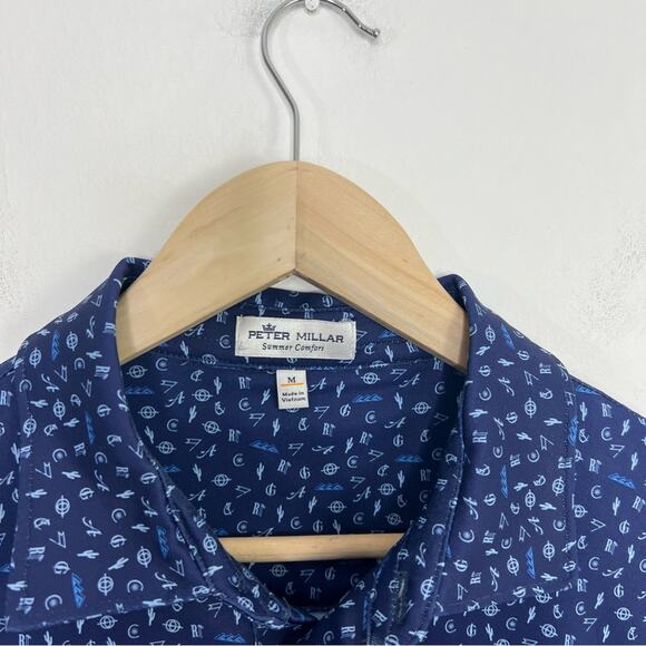 Peter Millar Summer Comfort Performance Golf Polo Navy Print Shirt Size Medium - Picture 3 of 11